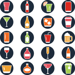 Sticker - Alcoholic menu drinks, illustration, vector on a white background.