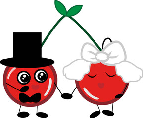 Sticker - Cherry wedding, illustration, vector on a white background.