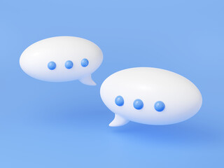 Poster - 3d render chat bubbles isolated white communication speech balloons. Dialogue, speak and message clouds or boxes. Icon for app, design elements on blue background Illustration in cartoon plastic style