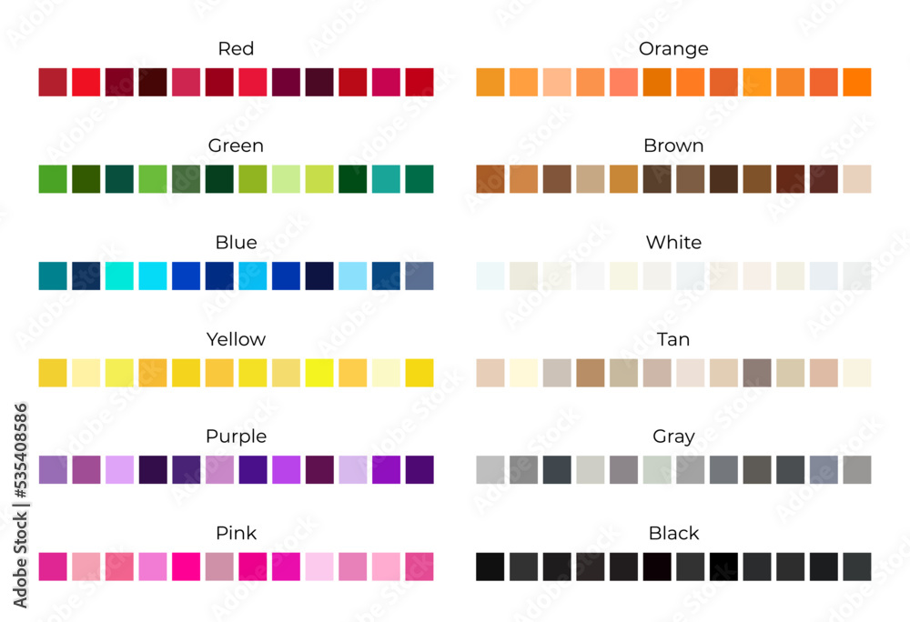 Color Shades for Every Colors Palette Isolated on White Background ...