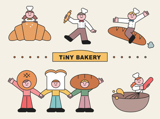 Poster - Bread and cute baker characters. It's riding on a huge loaf of bread. He has a bread face and is waving his hand.