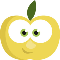 Wall Mural - Yellow apple with eyes, illustration, vector on a white background.
