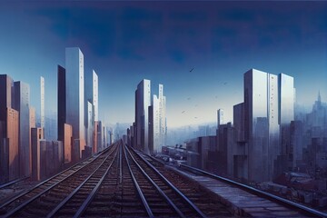 Poster - The forward extension of the line connects the urban architecture with the concept of the future city.. High quality illustration