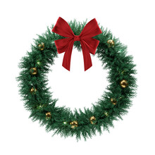 3d Christmas Wreath Element Isolated On White Background. Christmas Wreath 3d Illustration