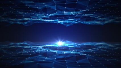 Poster - Technology concept big data network with polygons dark blue abstract background, 3d rendering animation 4k