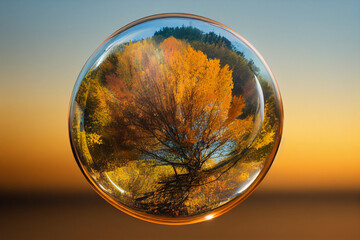 Wall Mural - Wallpaper background, sheer glass bubble with fall background, digital art