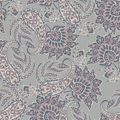  Paisley Floral oriental ethnic Pattern. Seamless Vector Ornament. Ornamental motifs of the Indian fabric patterns