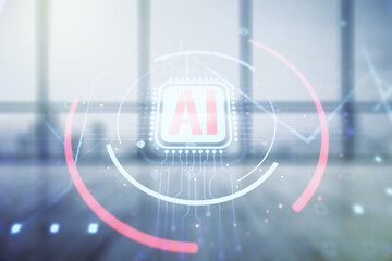 Aufkleber - Double exposure of creative artificial Intelligence abbreviation hologram on empty room interior background. Future technology and AI concept
