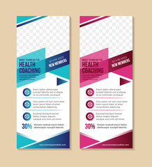 Poster - mobile technology for health coaching web banner design template. Vector flyer with text space. Advertising placard with customized copyspace. Printable poster for advertising. roll up vertical layout