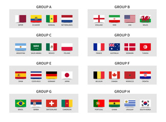 Aufkleber - Qatar soccer cup tournament 2022 . 32 teams group stages . Sticky note paper with country flag pattern . Vector .