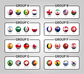 Aufkleber - Qatar soccer cup tournament 2022 . Group stages . Football with country flag pattern . Vector .