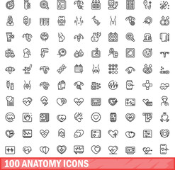 Aufkleber - 100 anatomy icons set. outline illustration of 100 anatomy icons vector set isolated on white backgr