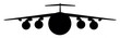 Silhouette mit der Vorderansicht eines Transportflugzeuges