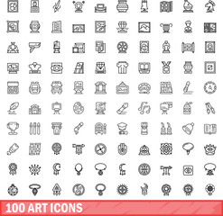 Sticker - 100 art icons set. Outline illustration of 100 art icons vector set isolated on white background