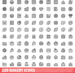Wall Mural - 100 bakery icons set. Outline illustration of 100 bakery icons vector set isolated on white background