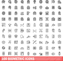 Poster - 100 biometric icons set. Outline illustration of 100 biometric icons vector set isolated on white background