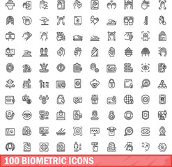 Wall Mural - 100 biometric icons set. Outline illustration of 100 biometric icons vector set isolated on white background