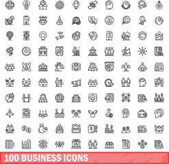Poster - 100 business icons set. Outline illustration of 100 business icons vector set isolated on white background