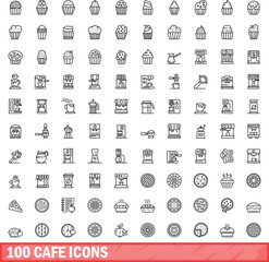 Sticker - 100 cafe icons set. Outline illustration of 100 cafe icons vector set isolated on white background