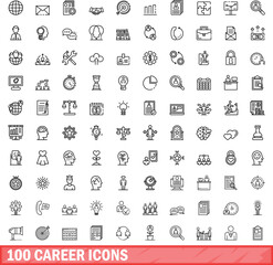 Poster - 100 career icons set. Outline illustration of 100 career icons vector set isolated on white background