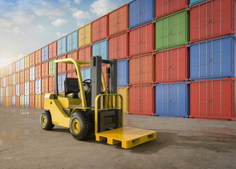 forklift truck at container terminal