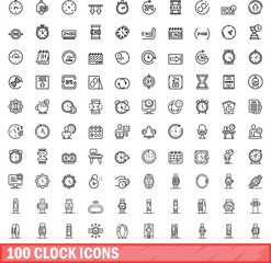 Canvas Print - 100 clock icons set. Outline illustration of 100 clock icons vector set isolated on white background