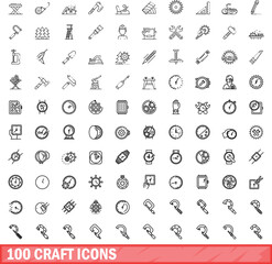 Poster - 100 craft icons set. Outline illustration of 100 craft icons vector set isolated on white background