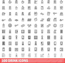 100 Drink Icons Set. Outline Illustration Of 100 Drink Icons Vector Set Isolated On White Background