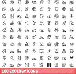 Poster - 100 ecology icons set. Outline illustration of 100 ecology icons vector set isolated on white background