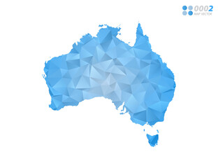 Australia map blue polygon triangle mosaic with white background. Vector style gradient.