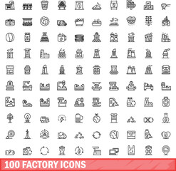 Poster - 100 factory icons set. Outline illustration of 100 factory icons vector set isolated on white background