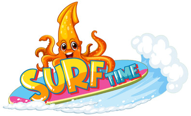 Sticker - Cute squid on surfboard cartoon character