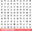 © ylivdesign - 100 money icons set. Outline illustration of 100 money icons vector set isolated on white background