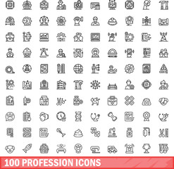 Poster - 100 profession icons set. outline illustration of 100 profession icons vector set isolated on white 