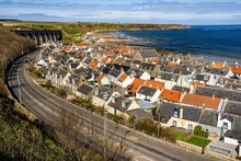Aerial View Of The Northern Scottish Coastal Town Of Buckie In Banffshire Scotland UK Moray Firth