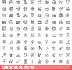 Poster - 100 school icons set. outline illustration of 100 school icons vector set isolated on white backgrou