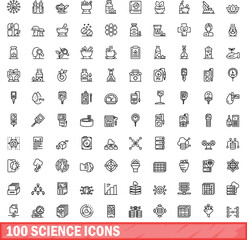 Poster - 100 science icons set. Outline illustration of 100 science icons vector set isolated on white background