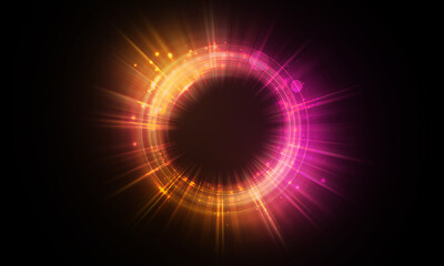 Wall Mural - magic circle light effect. bright sphere lens. rotating lines. glow ring. magic neon ball. led blurr