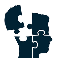 Sticker - Head with jigsaw puzzle pieces as a brain metaphor