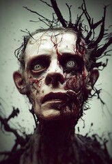 Sticker - Hyper-realistic illustration portrait of a scary zombie