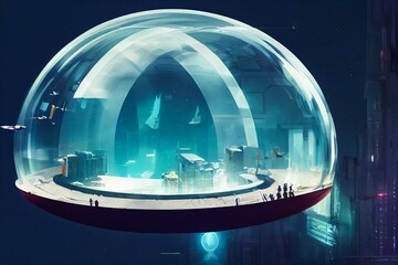 Wall Mural - 3d rendering of futuristic city in dome