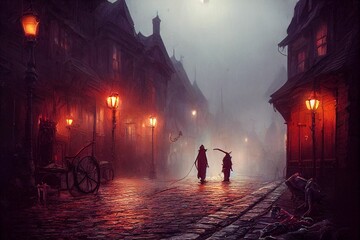 Wall Mural - 3D rendering of fantasy matte painting of a Victorian street