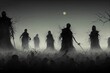 Illustration of a group of many fierce zombies prepared to attack