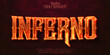 Inferno text effect, fire orange color editable text style on dark grunge textured background