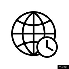 Poster - World clock, timezone, international time, global time zone vector icon in line style design for website, app, UI, isolated on white background. Editable stroke. Vector illustration.