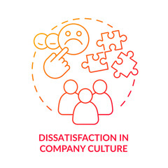 Poster - Dissatisfaction in company culture red gradient concept icon. Unhappy workforce. Unfair treatment at work abstract idea thin line illustration. Isolated outline drawing. Myriad Pro-Bold font used