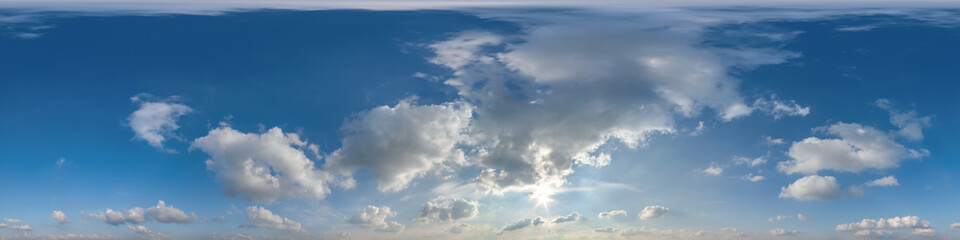 Wall Mural - evening blue sky with beautiful clouds as seamless hdri 360 panorama view with zenith for use in 3d 