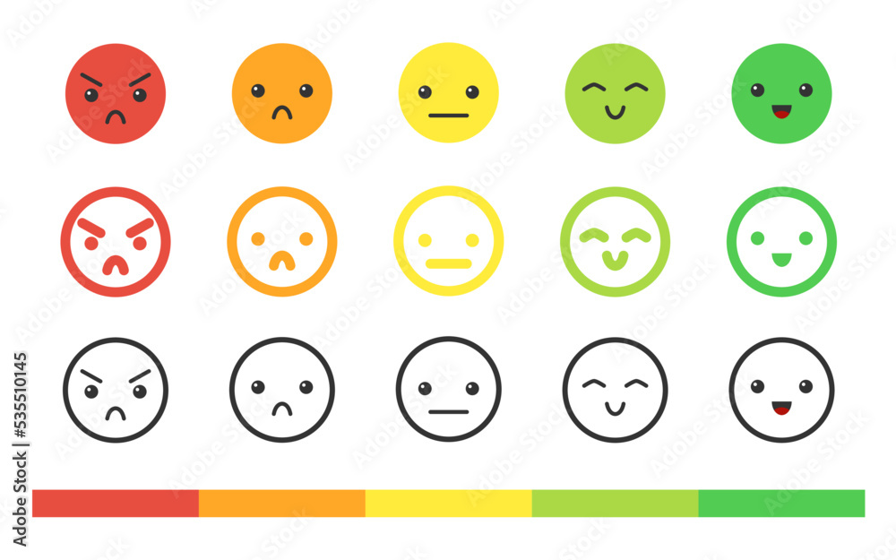 Emotional mood scale isolated flat icon set. Emoji indicator of ...