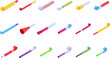 Party blower icons set isometric vector. Whistle horn. Roll paper