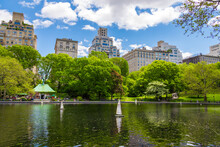 Miniature Remote-controlled Sail Boat In Conservatory Water Pond In The Central Park, New York